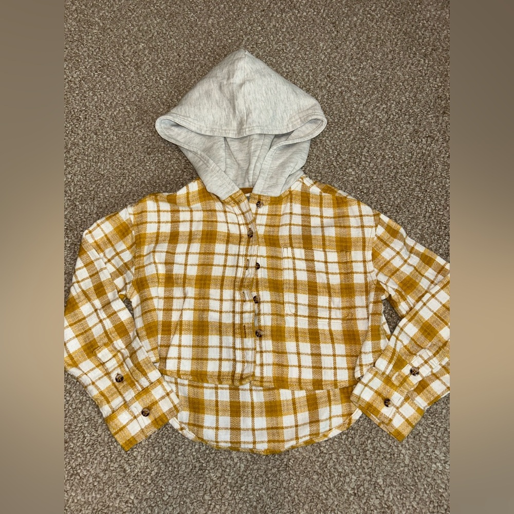 Girls Button Up Flannel Crop Hooded Jacket